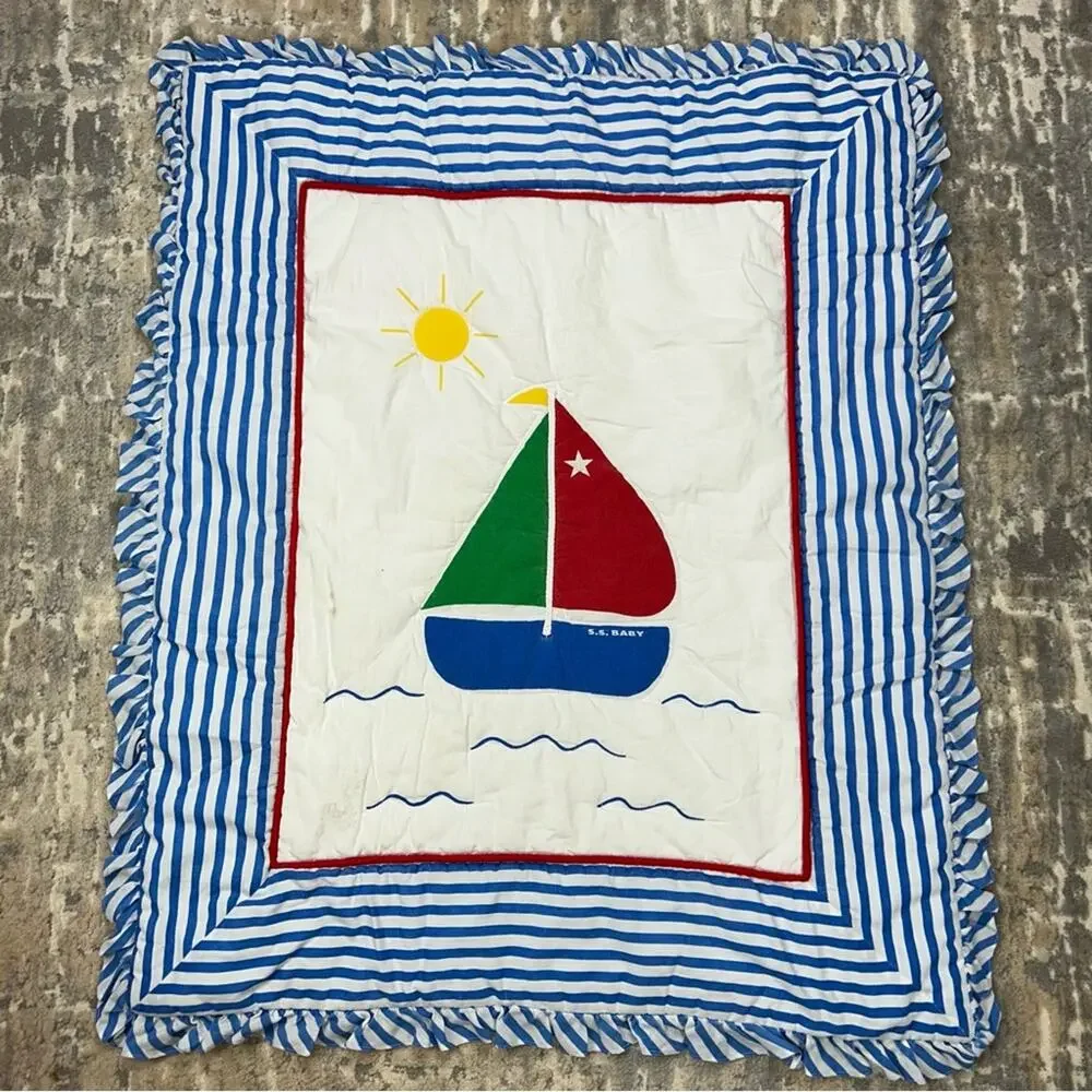 Vintage 90s Nautical Sailboat Nursery Baby Crib Comforter